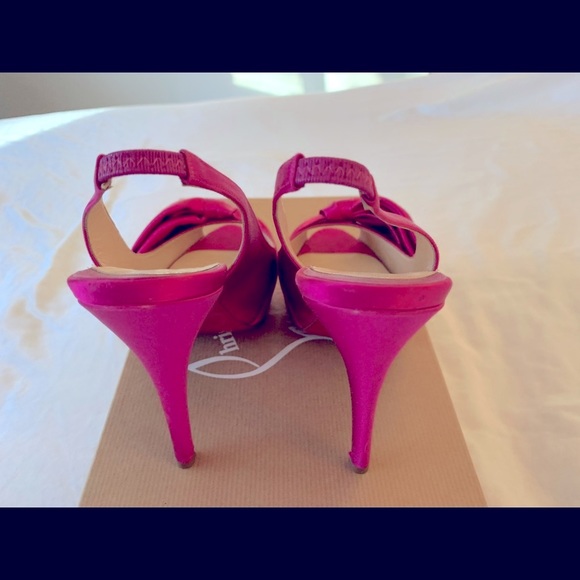 Auth Christian Louboutin 37 Very Noed 120 Fuxia Satin Slingback Women’s Heel - Picture 7 of 13